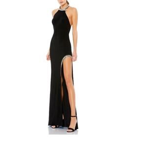 New ~ MAC DUGGAL ~ High Slit Halter Gown W/Rhinestone Accents IEENA STUNNING